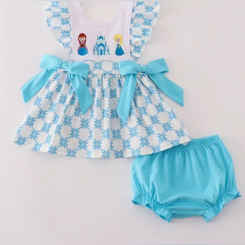 Abby & Evie Blue and White Frozen  Kids Matching Set Sz 12M